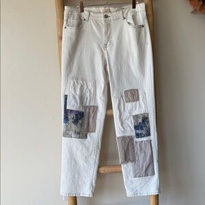LOGO Lavish by Lori Goldstein Alabaster Slim-Leg Patchwork Boyfriend Jeans 10